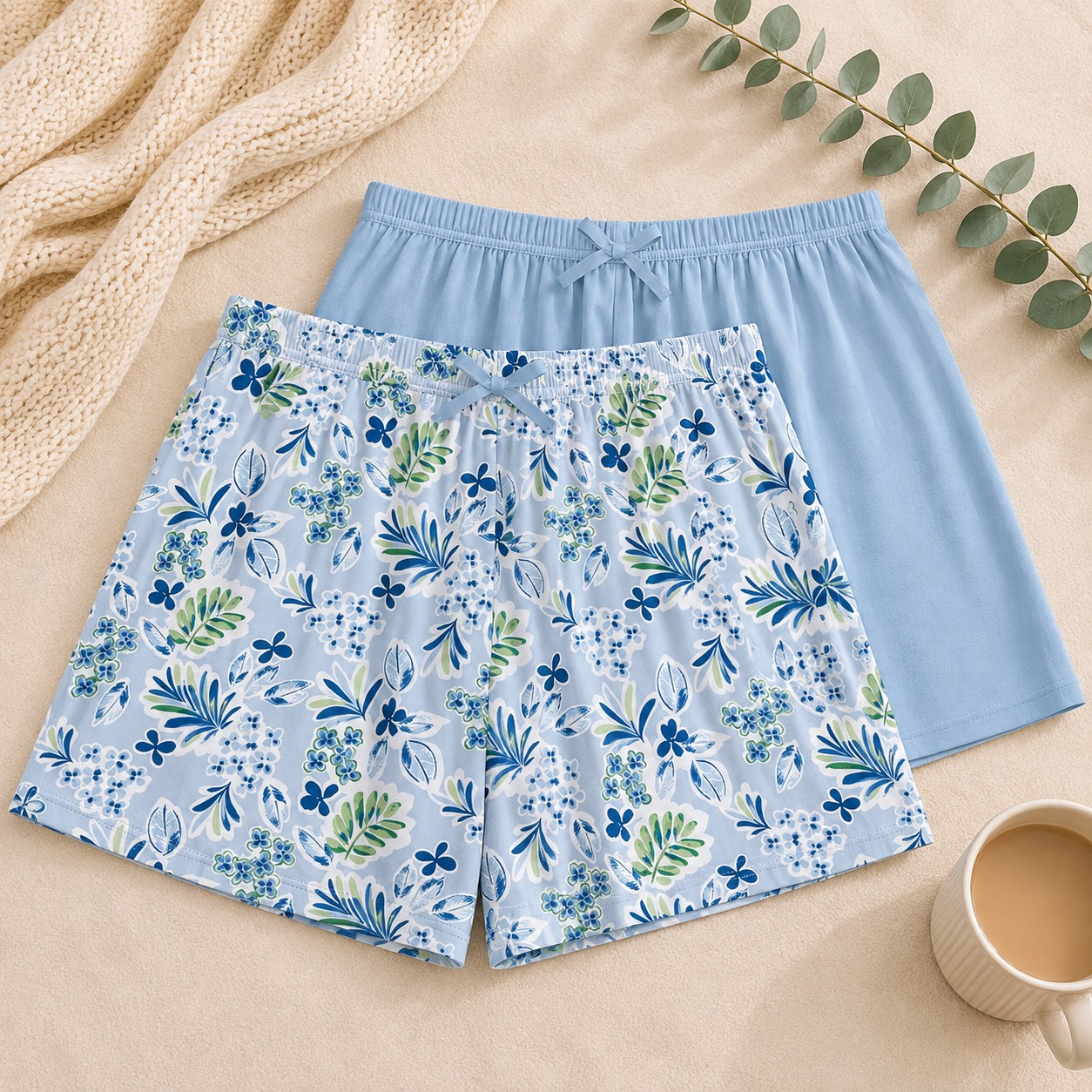 Blue Tropical Floral Shorts